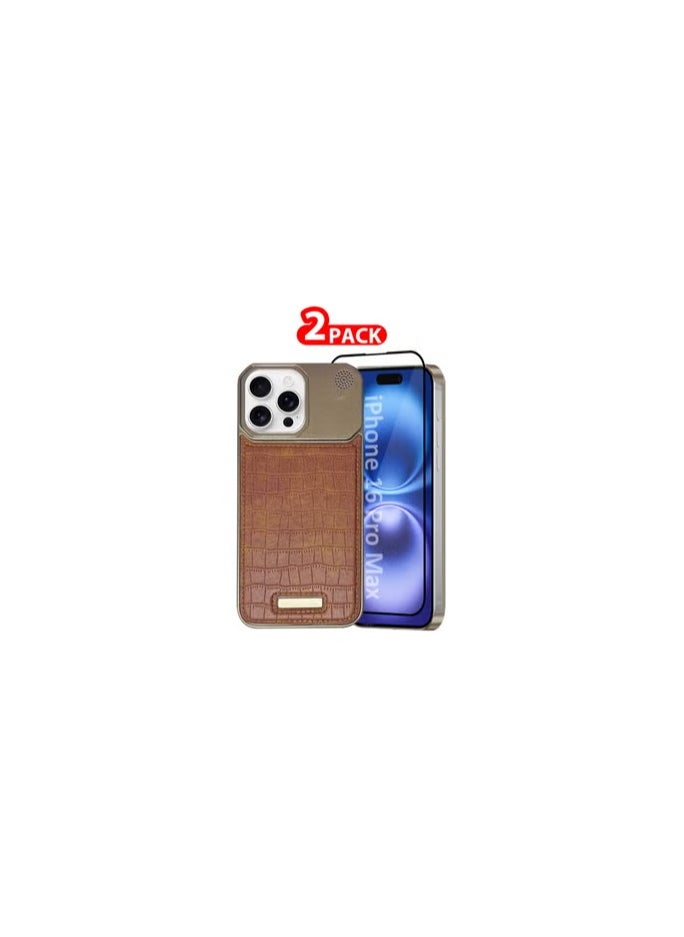 CATANES iPhone 16 Pro Max 2 Pack Case Leather Metal Design, Slim Lightweight Minimalist Cover,1 Case 1 Screen Protector  - Image 1