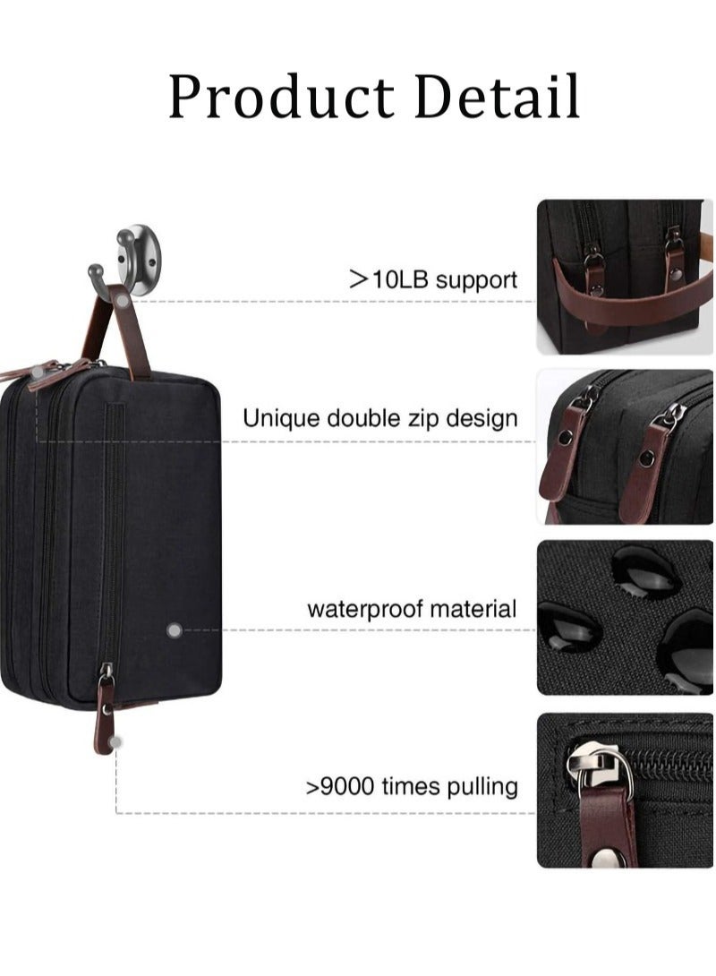 Travel Toiletry Bag for Business Trips, Lightweight Hanging Dopp Kit with Water Resistant Oxford Fabric, Compact Shaving Organizer for Men -  Black - Image 3