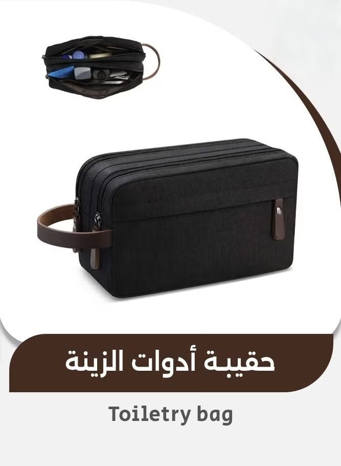 Travel Toiletry Bag for Business Trips, Lightweight Hanging Dopp Kit with Water Resistant Oxford Fabric, Compact Shaving Organizer for Men -  Black - Image 1
