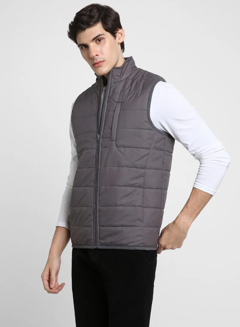 Dennis Lingo Men's Dark Grey 100% Polyester Solid Regular Fit Jacket