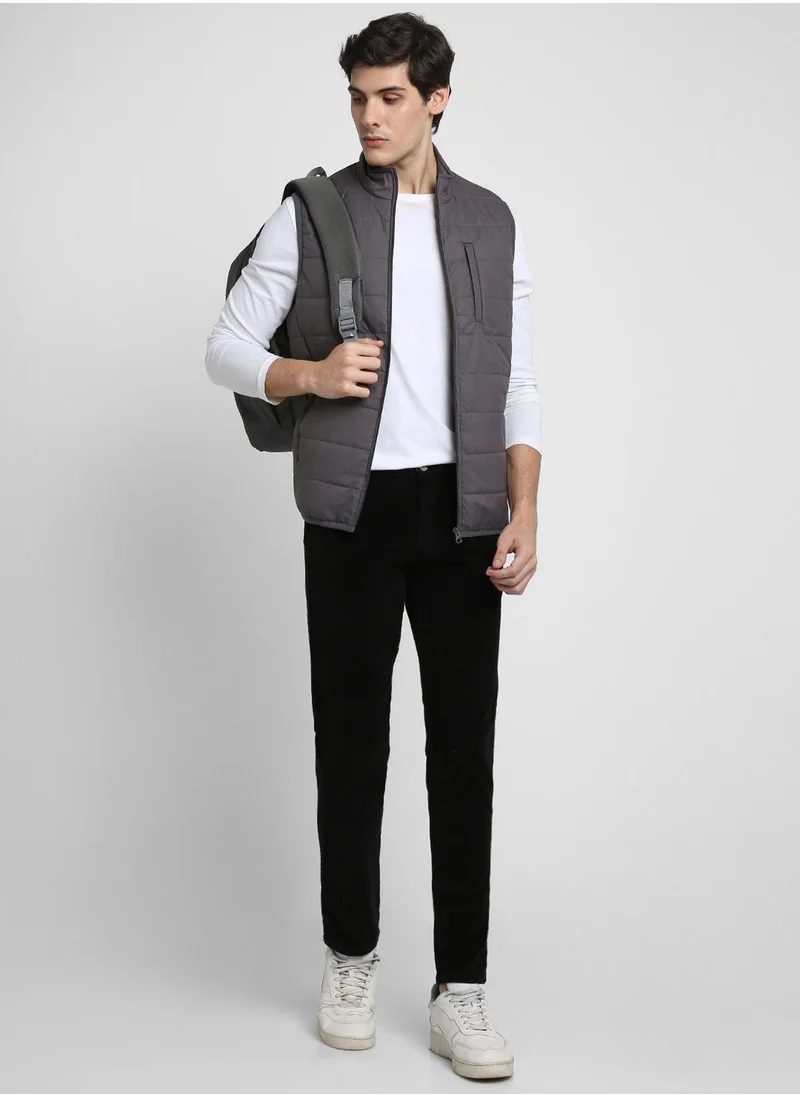 Dennis Lingo Men's Dark Grey 100% Polyester Solid Regular Fit Jacket