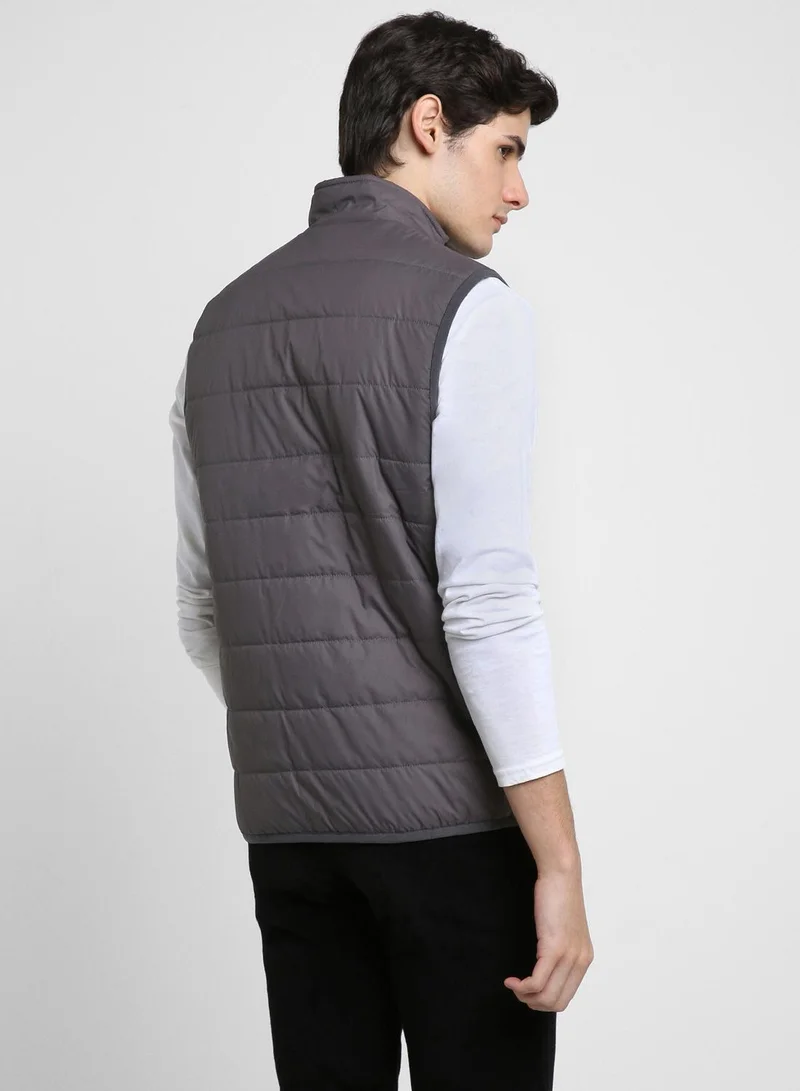 Dennis Lingo Men's Dark Grey 100% Polyester Solid Regular Fit Jacket