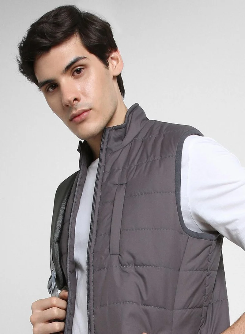 Dennis Lingo Men's Dark Grey 100% Polyester Solid Regular Fit Jacket