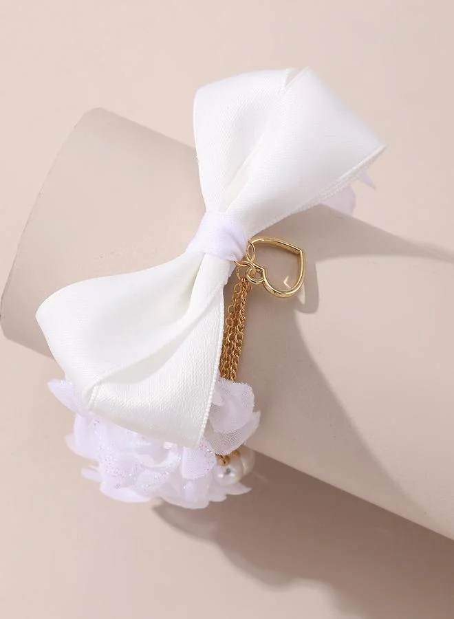 تايك تو Girls White pearl Drop Bow Hair Tie