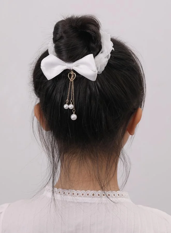 تايك تو Girls White pearl Drop Bow Hair Tie