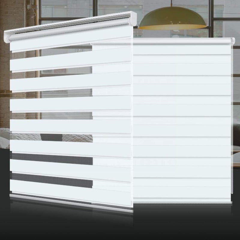 SMONTER Easy Fix Zebra Roller BlindDay and Night Blinds Curtains with Install Accessories 55CMx150CM2PACK WHITE