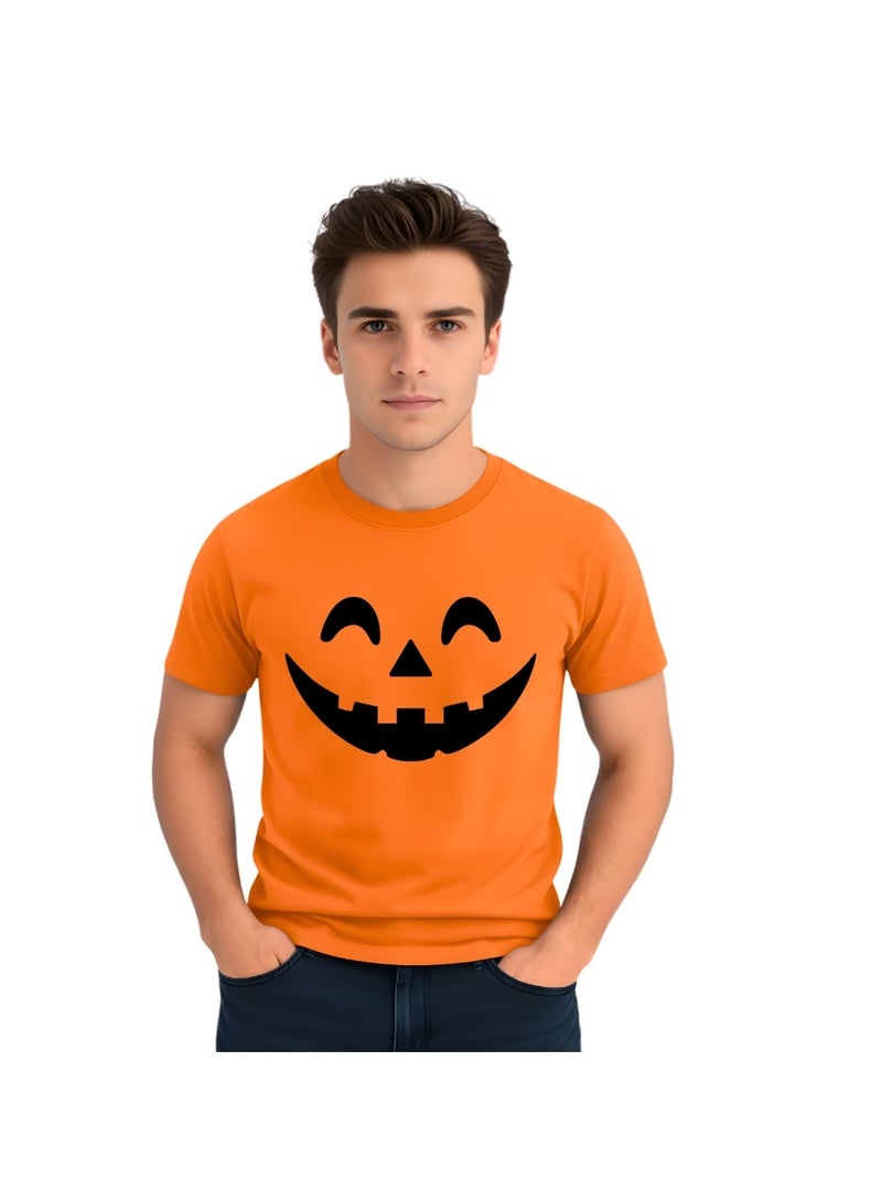 PRINTSHOP4ME Adults Halloween Orange T-Shirt – Unisex Round Neck Short Sleeve 100% Cotton Tee – Stylish & Breathable Casual Wear For Men And Women - Image 1