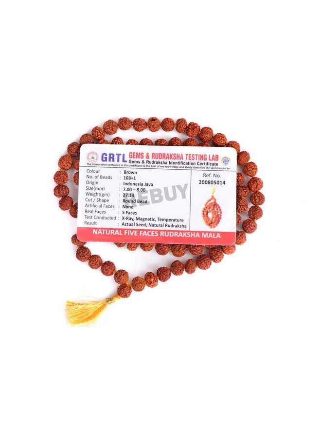 REBUY 5 Mukhi Rudraksha Mala, Certified & Original Five Mukhi Rudraksha Necklace, 108 Mala Beads, Knotted Mala, Handmade Mala, Yoga & Meditation Mala, Bead Size 7 mm For Unisex Adult - Image 2
