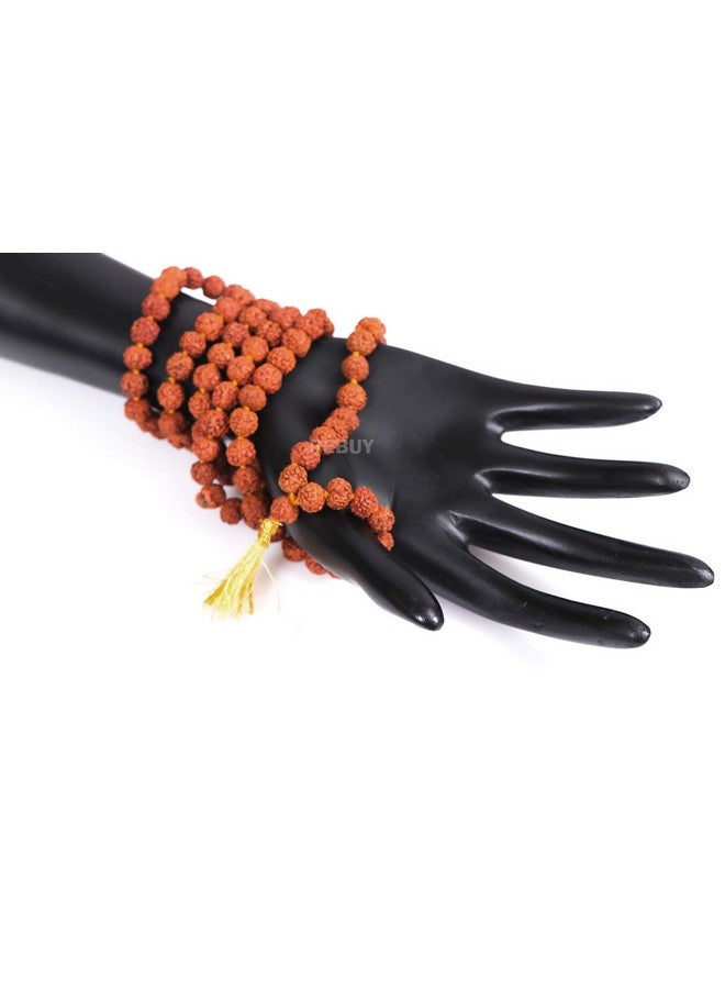 REBUY 5 Mukhi Rudraksha Mala, Certified & Original Five Mukhi Rudraksha Necklace, 108 Mala Beads, Knotted Mala, Handmade Mala, Yoga & Meditation Mala, Bead Size 7 mm For Unisex Adult - Image 4