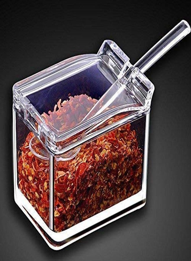 BOTIST Crystal Seasoning Acrylic Box Pepper Salt Spice Rack Plastic 4 Box with Spoons(Pack of 1) - Image 3