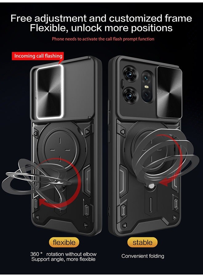 Case For Motorola Edge 50 Pro 5G with Slide Camera Cover and Stand Kickstand Magnetic Ring, High Quality Shockproof Protective Cover, Anti-Fall Drop Protection,Shockproof Case, Black  - Image 3