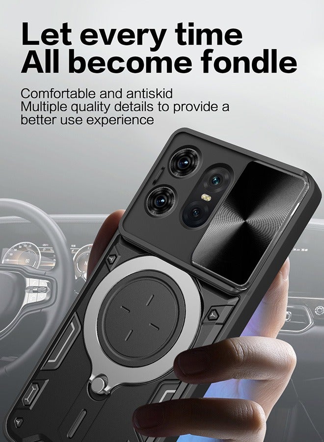 Case For Motorola Edge 50 Pro 5G with Slide Camera Cover and Stand Kickstand Magnetic Ring, High Quality Shockproof Protective Cover, Anti-Fall Drop Protection,Shockproof Case, Black  - Image 5