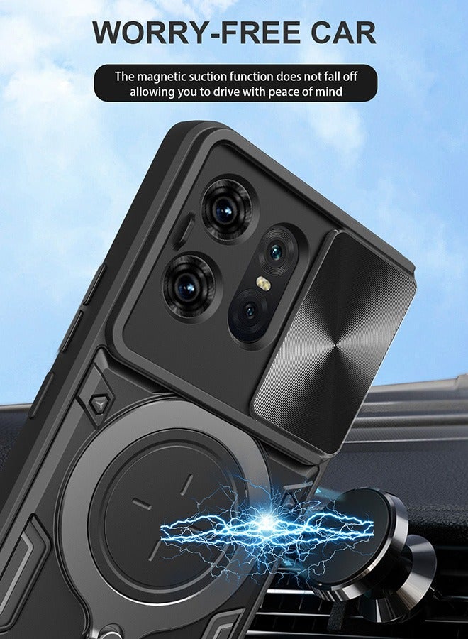 Case For Motorola Edge 50 Pro 5G with Slide Camera Cover and Stand Kickstand Magnetic Ring, High Quality Shockproof Protective Cover, Anti-Fall Drop Protection,Shockproof Case, Black  - Image 2