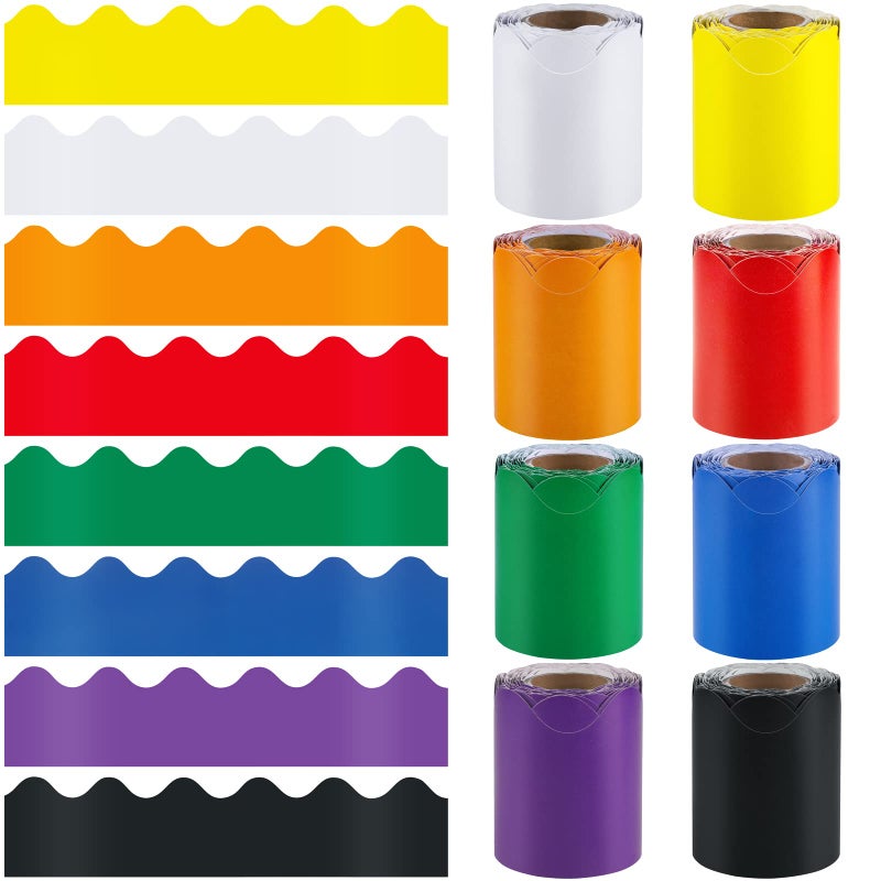 Elcoho Scalloped Bulletin Board Borders Bulletin Boarder Trim School Decoration Borders for School Classroom Decoration Rainbow Colors