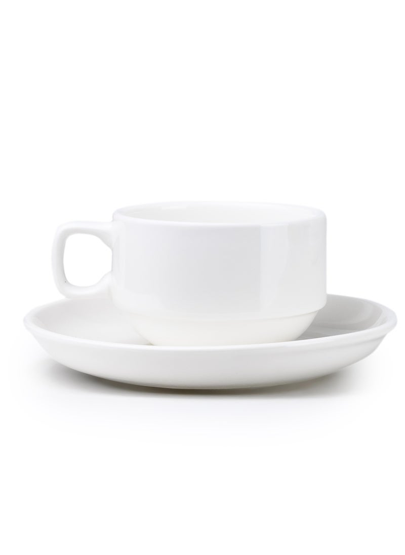 Cuisine Art Cuisine Art New Bone China Tea Cup & Saucer Set – 6 Cups (230ml) & 6 Saucers (15cm) – Elegant White Ceramic Teacup Set for Tea, Cappuccino, Latte – Microwave & Dishwasher Safe  - Image 2