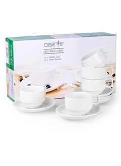 Cuisine Art Cuisine Art New Bone China Tea Cup & Saucer Set – 6 Cups (230ml) & 6 Saucers (15cm) – Elegant White Ceramic Teacup Set for Tea, Cappuccino, Latte – Microwave & Dishwasher Safe  - Image 3