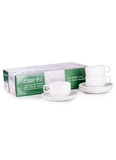Cuisine Art Cuisine Art New Bone China Tea Cup & Saucer Set – 6 Cups (230ml) & 6 Saucers (15cm) – Elegant White Ceramic Teacup Set for Tea, Cappuccino, Latte – Microwave & Dishwasher Safe  - Image 5