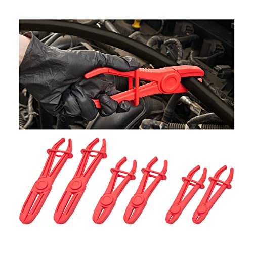 zipelo Hose Clamp Pliers, 6 Pack 3 Size Line Pinch Clamps Set, Plastic Hose Pinching Off Pliers for Automotive Radiator, Brake, Gas, Coolant Hoses and Fuel Lines (Red) - Image 1
