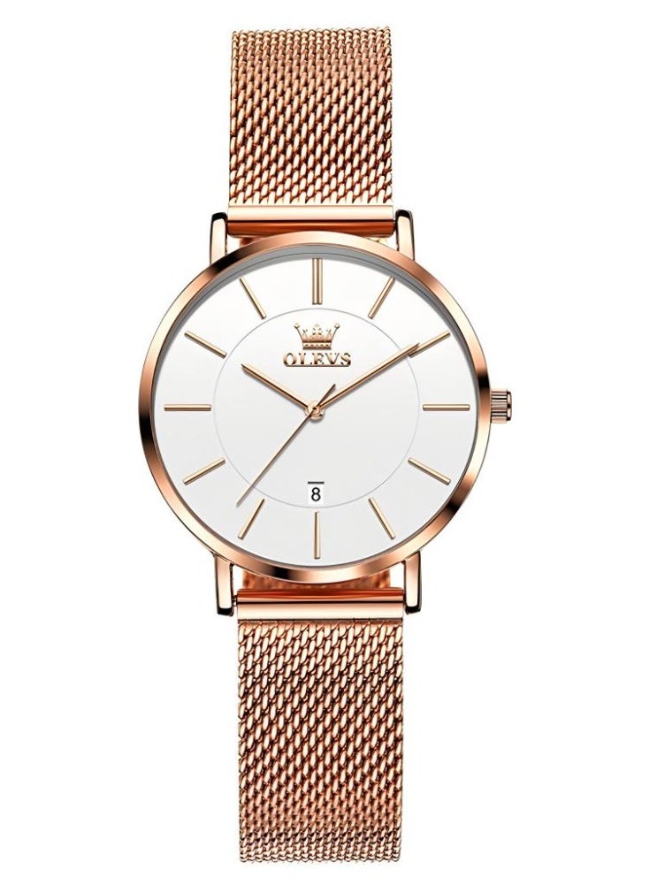 أوليفز ساعة OLEVS النسائية الأنيقة ذات الواجهة الكبيرة والتناظرية كوارتز ساعة يد نسائية رفيعة جدًا وعرض التاريخ ومقاومة للماء ساعات نسائية للمعصمين الصغيرين - Image 1