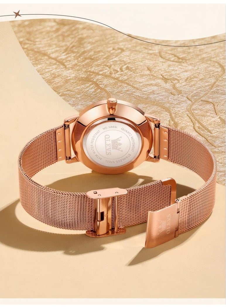 أوليفز ساعة OLEVS النسائية الأنيقة ذات الواجهة الكبيرة والتناظرية كوارتز ساعة يد نسائية رفيعة جدًا وعرض التاريخ ومقاومة للماء ساعات نسائية للمعصمين الصغيرين - Image 5