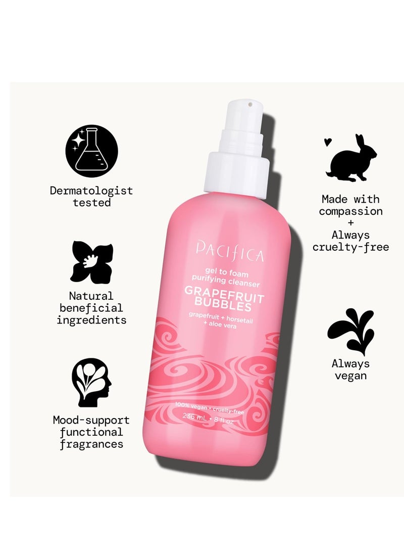 Pacifica Pacifica Grapefruit Bubbles Gel-to-Foam Purifying Cleanser - Gentle Face Wash for Oily & Combination Skin Removes Excess Oil & Impurities, Brightening Vegan & Cruelty-Free Formula Dermatologist Tested  - Image 4