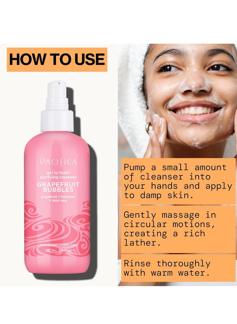 Pacifica Pacifica Grapefruit Bubbles Gel-to-Foam Purifying Cleanser - Gentle Face Wash for Oily & Combination Skin Removes Excess Oil & Impurities, Brightening Vegan & Cruelty-Free Formula Dermatologist Tested  - Image 5