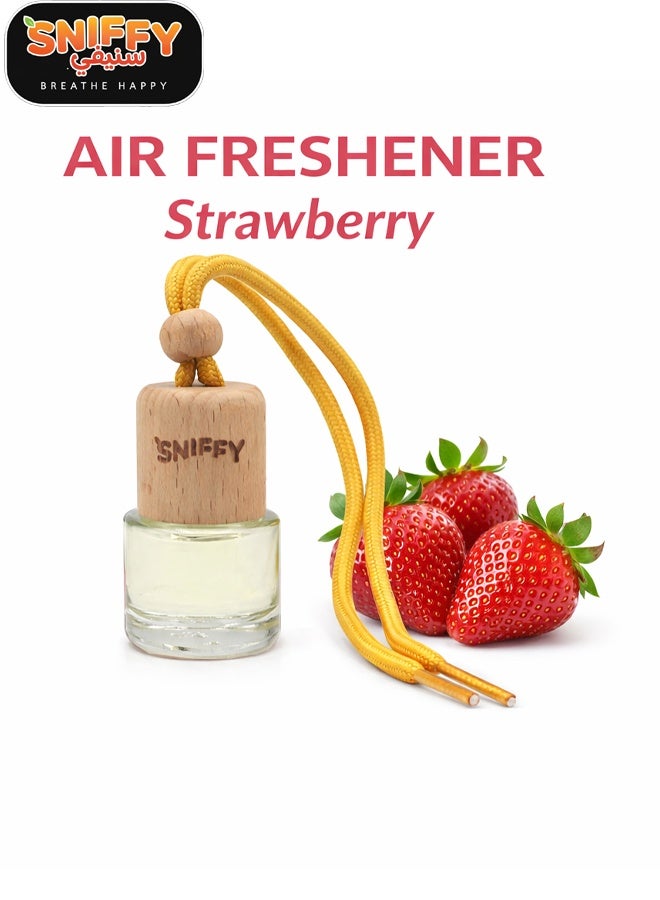 Sniffy Strawberry  Hanging Car Air Freshener Bottle Long Lasting Organic Fragrance Oil Diffuser for Car Rear View Mirror, Home, Bedroom, Office - Image 1