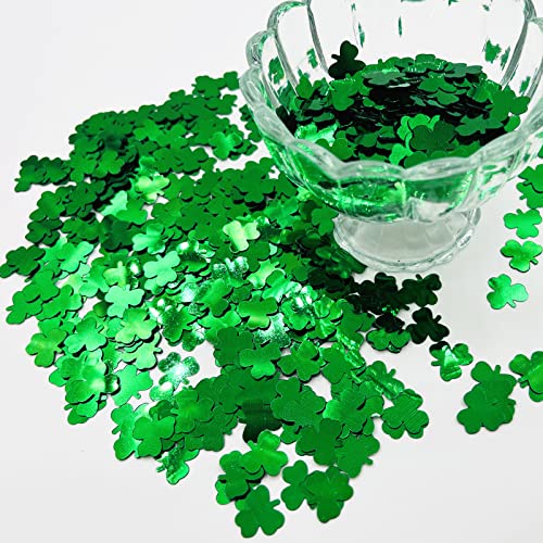 Comemela Thousands Pcs Green Confetti Glitter St Patricks Day Lucky Clover Shamrock Cutouts Glitter Irish Table Scatters for St Patricks Decorations Green - Image 1