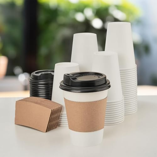 RACETOP 12 oz 50 pack Disposable Paper Coffee Cups with Lids and Sleeves - Image 4