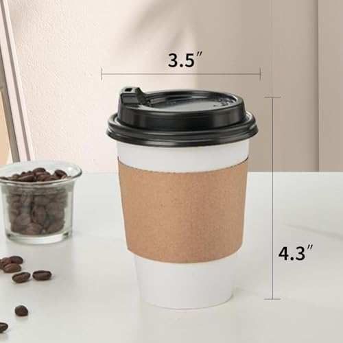 RACETOP 12 oz 50 pack Disposable Paper Coffee Cups with Lids and Sleeves - Image 2