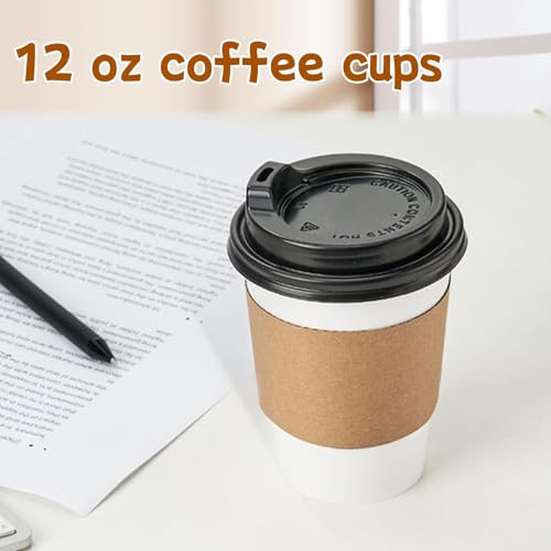 RACETOP 12 oz 50 pack Disposable Paper Coffee Cups with Lids and Sleeves - Image 5
