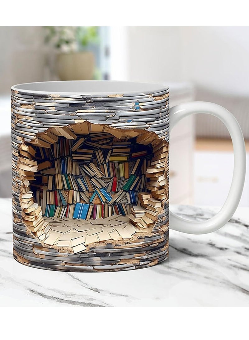 Fanski 3D Bookshelf Mug,For Book Lovers 3D Effect Ceramic Mugs，350ML - Image 3