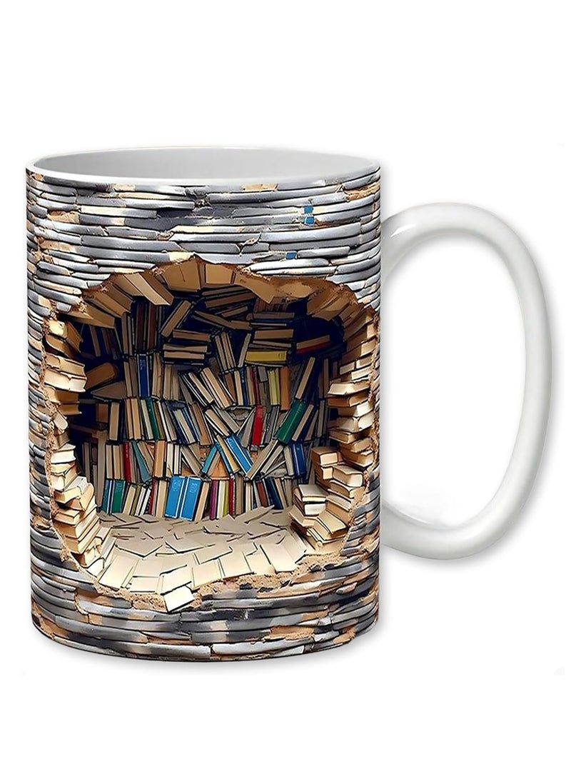Fanski 3D Bookshelf Mug,For Book Lovers 3D Effect Ceramic Mugs，350ML - Image 1