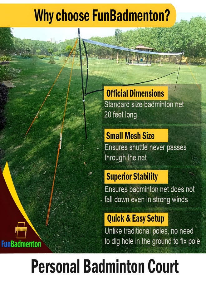 FunBadmenton 6.1M Portable Badminton Net with Stand & Carry Bag for Outdoor Use | Shuttle Net with Movable, Foldable Poles for Garden and Playground | Easy Setup Badminton Stand Poles - Image 3