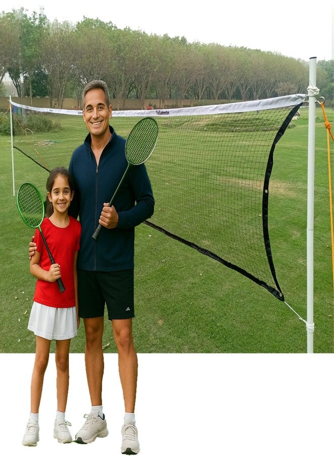 FunBadmenton 6.1M Portable Badminton Net with Stand & Carry Bag for Outdoor Use | Shuttle Net with Movable, Foldable Poles for Garden and Playground | Easy Setup Badminton Stand Poles - Image 1