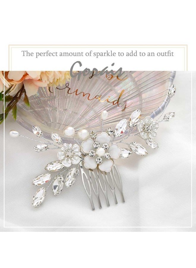 GORAIS - Gorais Bride Wedding Hair Comb Silver Flower Bridal Hair Piece Crystal Side Combs Hair Accessories for Women and Girls (A-Silver) - Image 1