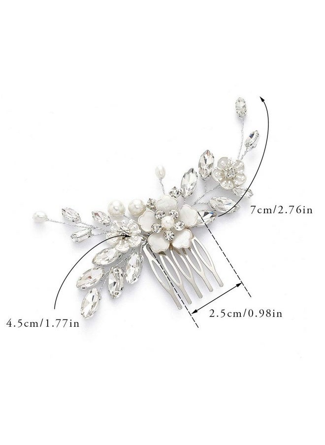 GORAIS - Gorais Bride Wedding Hair Comb Silver Flower Bridal Hair Piece Crystal Side Combs Hair Accessories for Women and Girls (A-Silver) - Image 1