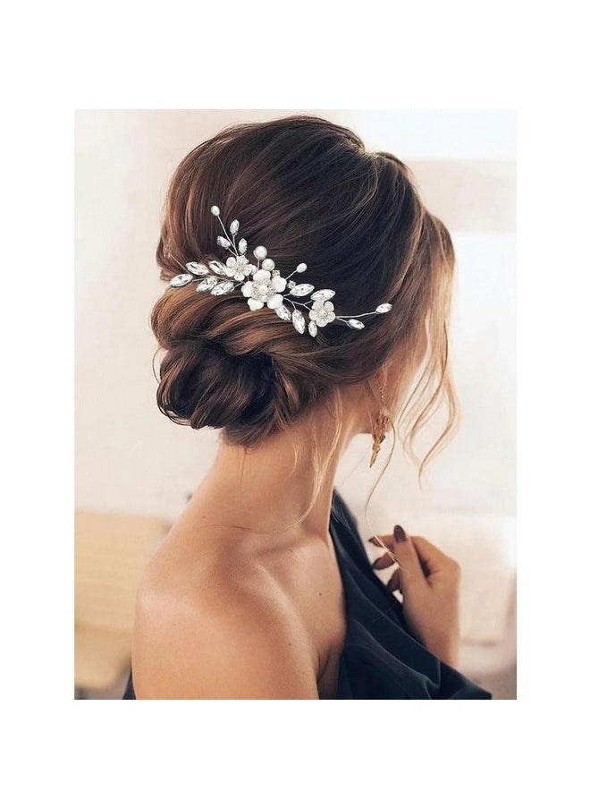 GORAIS - Gorais Bride Wedding Hair Comb Silver Flower Bridal Hair Piece Crystal Side Combs Hair Accessories for Women and Girls (A-Silver) - Image 1