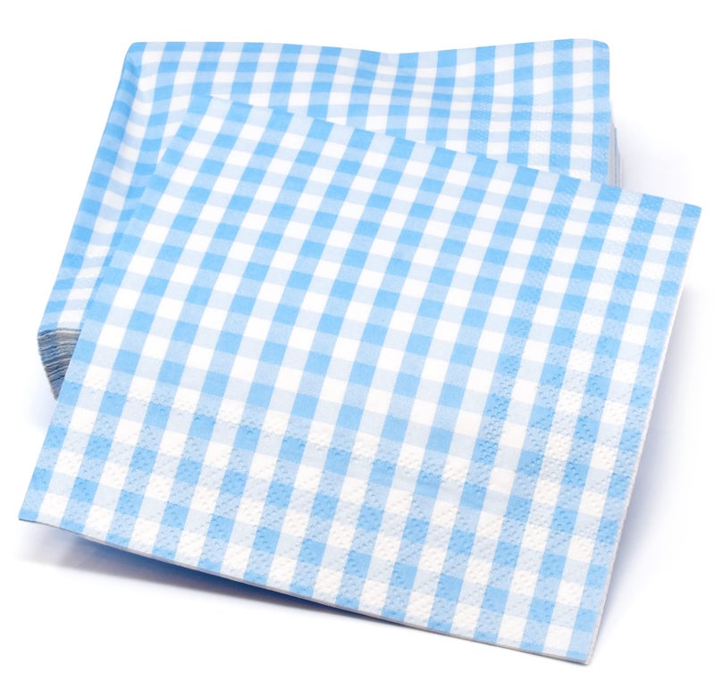 Gift Boutique 100 Blue and White Gingham Cocktail Napkins Disposable Paper Checkered Plaid Dinner Beverage Napkin for Summer Picnic Barbecue Wedding Baby & Bridal Shower Dinnerware Table Decorations - Image 4