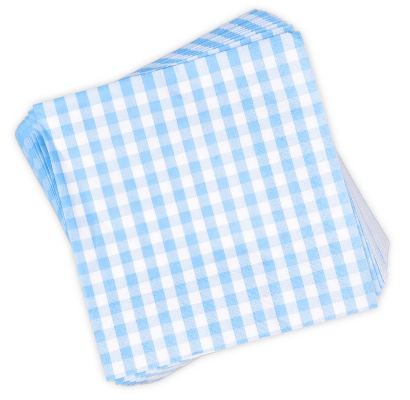 Gift Boutique 100 Blue and White Gingham Cocktail Napkins Disposable Paper Checkered Plaid Dinner Beverage Napkin for Summer Picnic Barbecue Wedding Baby & Bridal Shower Dinnerware Table Decorations - Image 2