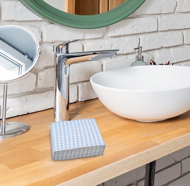 Gift Boutique 100 Blue and White Gingham Cocktail Napkins Disposable Paper Checkered Plaid Dinner Beverage Napkin for Summer Picnic Barbecue Wedding Baby & Bridal Shower Dinnerware Table Decorations - Image 5