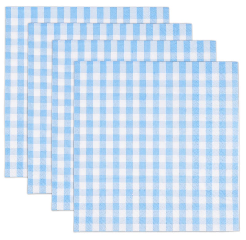 Gift Boutique 100 Blue and White Gingham Cocktail Napkins Disposable Paper Checkered Plaid Dinner Beverage Napkin for Summer Picnic Barbecue Wedding Baby & Bridal Shower Dinnerware Table Decorations - Image 1