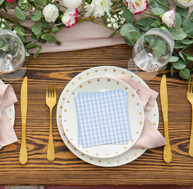 Gift Boutique 100 Blue and White Gingham Cocktail Napkins Disposable Paper Checkered Plaid Dinner Beverage Napkin for Summer Picnic Barbecue Wedding Baby & Bridal Shower Dinnerware Table Decorations - Image 3