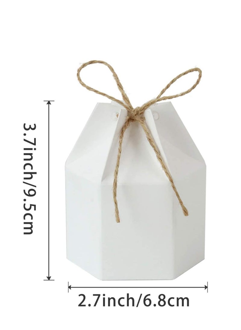 SYOSI Paper Gift Boxes Lantern Hexagon Kraft Paper Package Box with Twine Candy Chocolate Gift Packing Wrap for Wedding Party White - Image 5