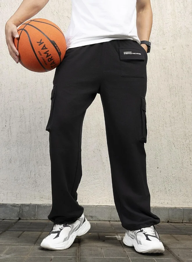 Hubberholme Men's Black Cotton Blend Printed Full Length Cargo Regular Fit Trouser