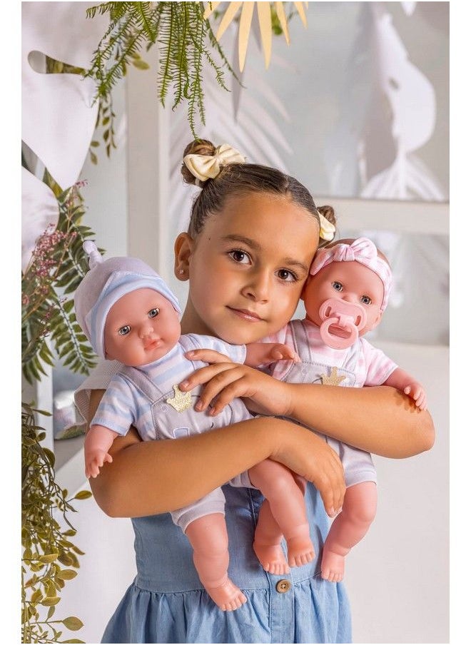 JC TOYS ; Berenguer Boutique ; Baby Doll Outfit ; Gray Overall Shorts With Pink Stripes ; Includes Headband And Booties ; Ages 2+ ; Fits Dolls 14" 16"  - Image 5