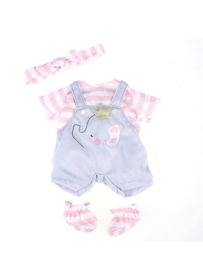 JC TOYS ; Berenguer Boutique ; Baby Doll Outfit ; Gray Overall Shorts With Pink Stripes ; Includes Headband And Booties ; Ages 2+ ; Fits Dolls 14" 16"  - Image 2