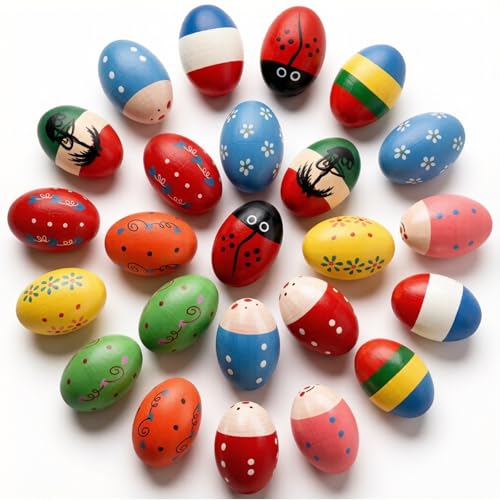 Peohud 24 Pack Wooden Egg Shakers Maracas Percussion Musical Easter Eggs for Kids Musical Instruments Toys for Music Learning - Image 1