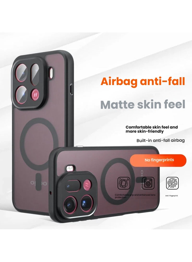 عام غلاف OPPO Find X9 Pro المغناطيسي 【يدعم الشحن اللاسلكي】 - غلاف أسود نصف شفاف بملمس مات، مقاوم للاصفرار مع حماية وسائد هوائية، غلاف واقي من مزيج PC+TPU مضاد للصدمات - Image 4