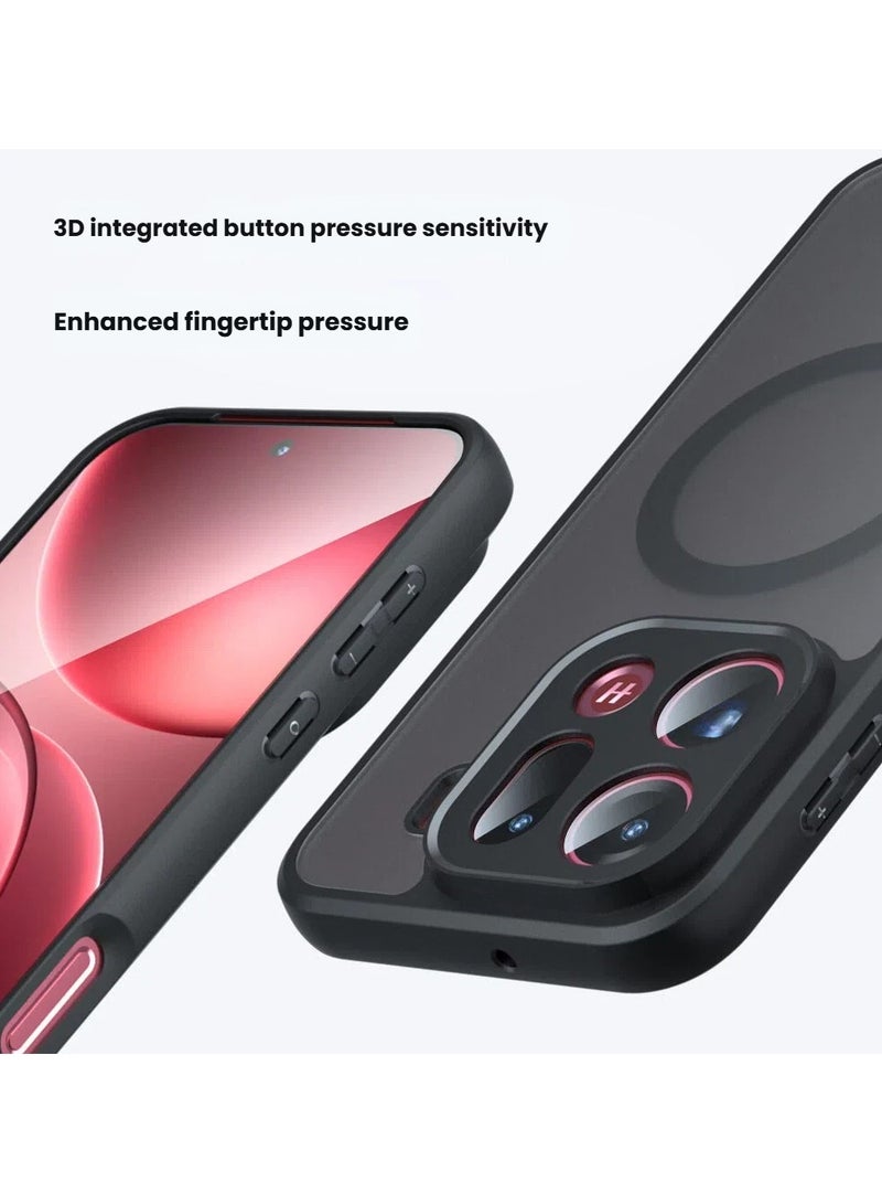 عام غلاف OPPO Find X9 Pro المغناطيسي 【يدعم الشحن اللاسلكي】 - غلاف أسود نصف شفاف بملمس مات، مقاوم للاصفرار مع حماية وسائد هوائية، غلاف واقي من مزيج PC+TPU مضاد للصدمات - Image 2